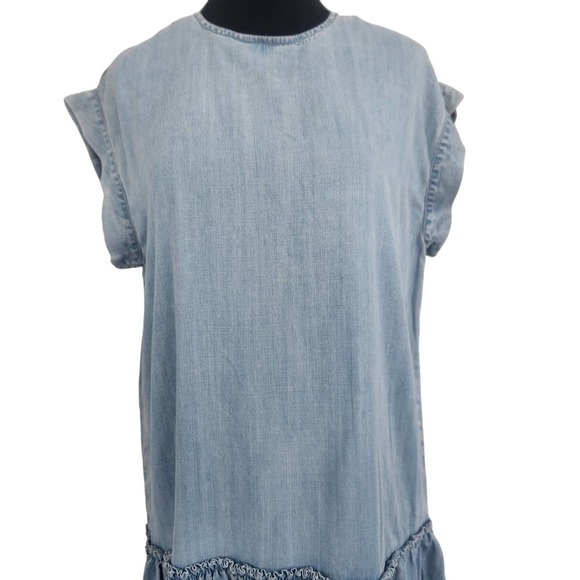 All Saints Polly Ruffle Chambray Shift Dress Size Medium - Picture 4 of 9